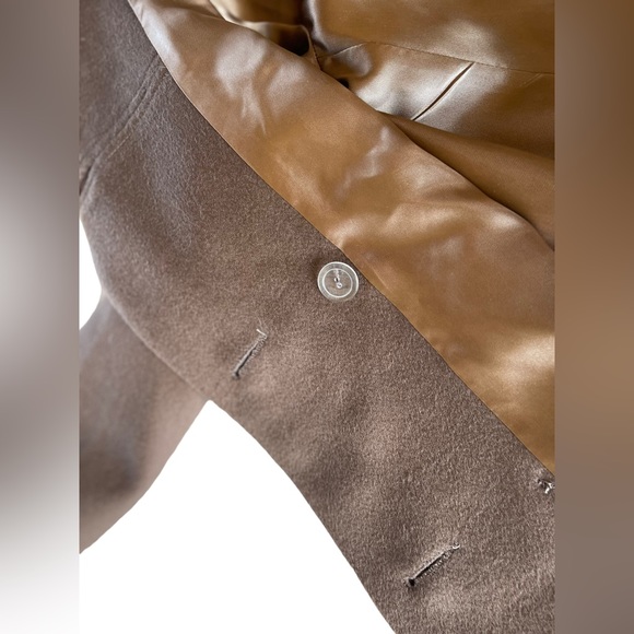 100% Wool Camel Mid-Length Trench Coat Vintage 60’s Blue Fox Collar Medium Vntg - Picture 13 of 16